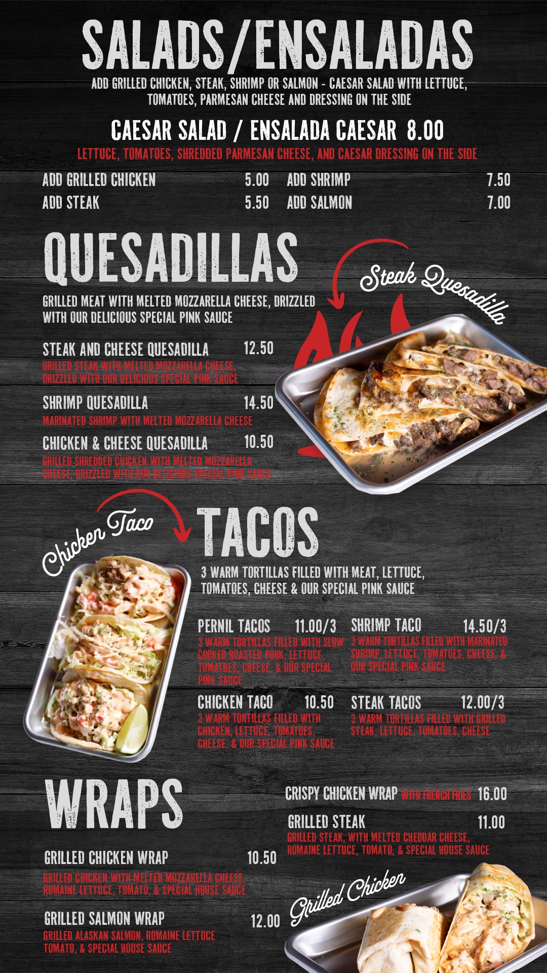Salads menu